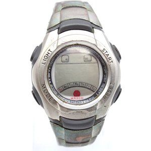 Vintage Quintel Digital Watch Mens Silver Tone Stainless Steel Black Rubber Band